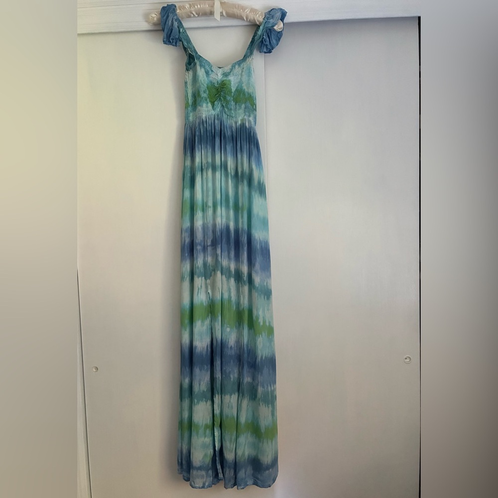 Tiare Hawaii Aqua and Lime Tie Dye Hollie Maxi Dress